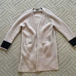 Rag N Bone Long Cardigan Sweater 100% Merino Wool with black detail Size Small